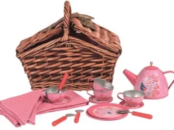 Egmont Toys - Tin Tea Set In Wicker Basket, Peacock Design