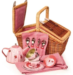 Egmont Toys - Tin Teaset In Wicker Basket, Lady Bug Design