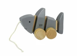 Everearth Wooden Pull Along Shark Grey