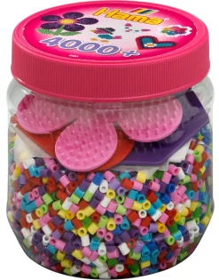 Hama Beads - 4,000 Beads + Pegboards In Tub