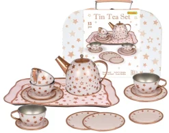 Tin Tea Set Gold Star Pattern In Multi Colour Print